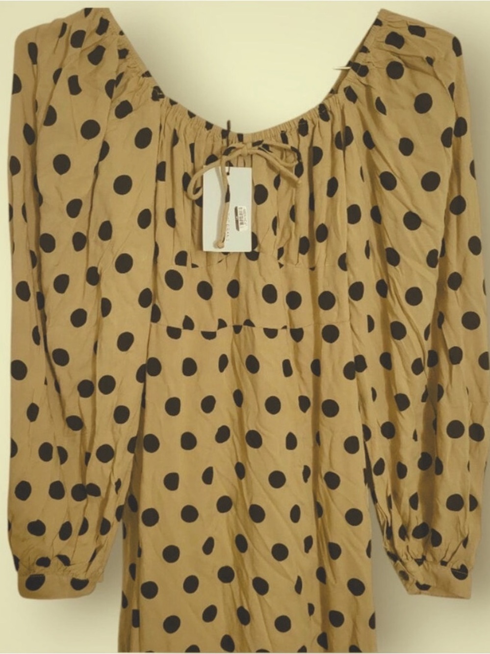 Faithfull the‎ Brand Beige Midi Dress with Black Polka Dots - Picture 4 of 12